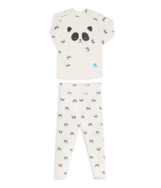 Kids Pajama Set Long Sleeve Snug Fit Viscose from Bamboo Cream Sleepy Pandas