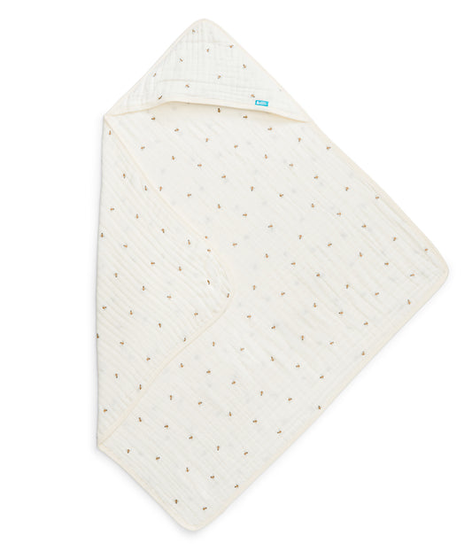 Hooded Towel Cotton Blend Cream Bees