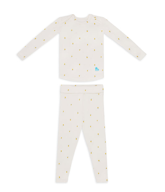 Kids Pajama Set Long Sleeve Snug Fit Viscose from Bamboo Cream Lemons