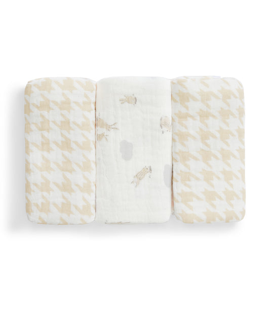Wash Cloth 3 Pack Cotton White Mini Cloud Bunnies