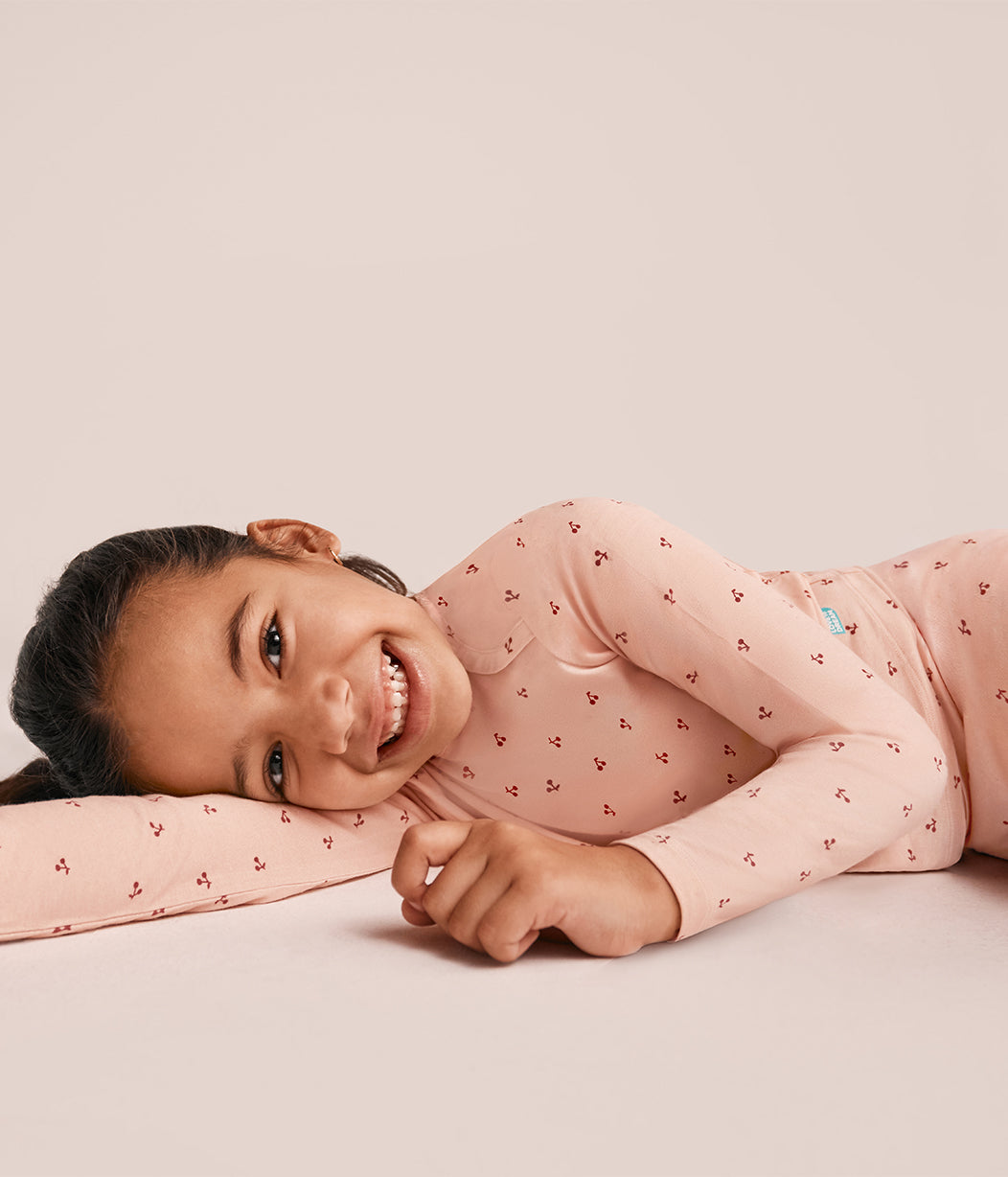 Kids Pajama Set Long Sleeve Snug Fit Viscose from Bamboo Blush Cherries