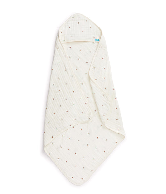 Hooded Towel Muslin Cream Bees