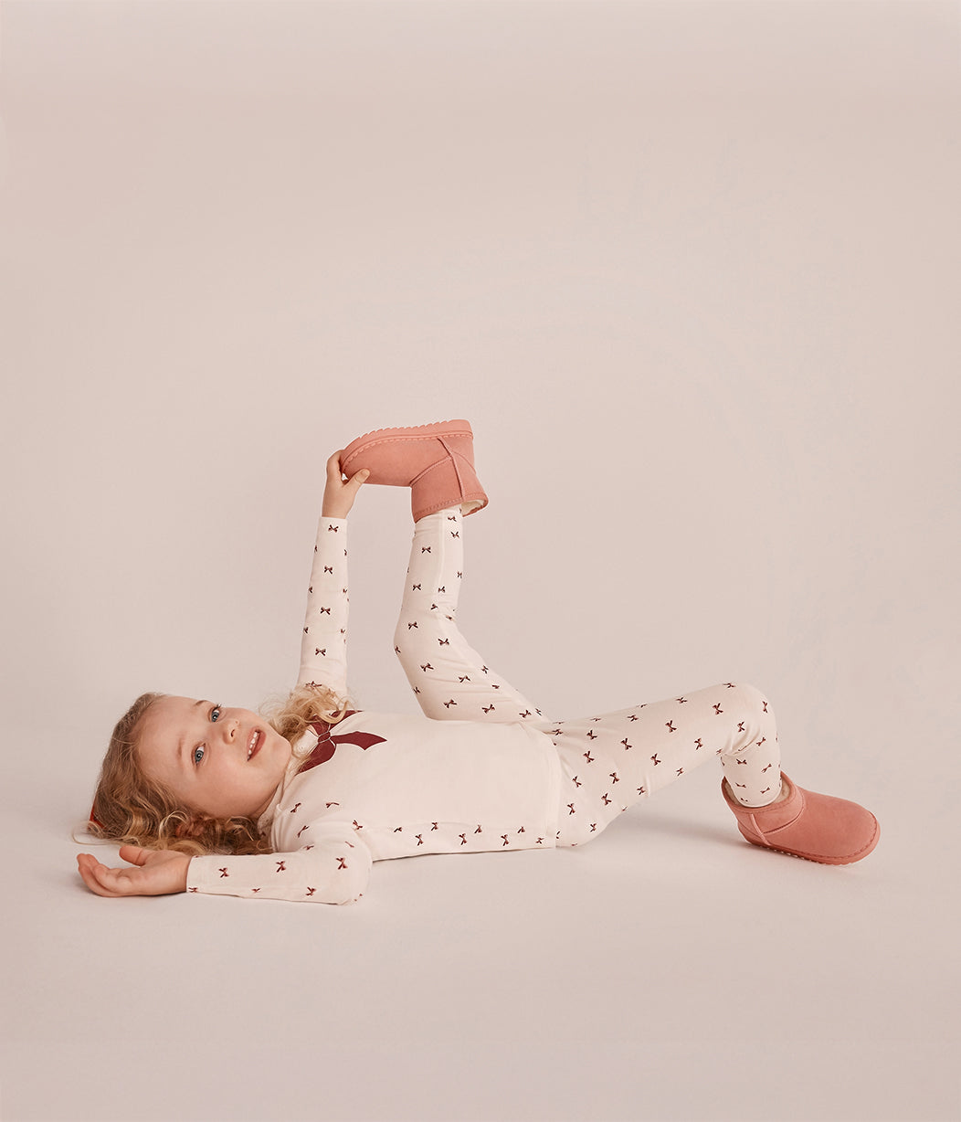 Kids Pajama Set Long Sleeve Snug Fit Viscose from Bamboo Cream Bows