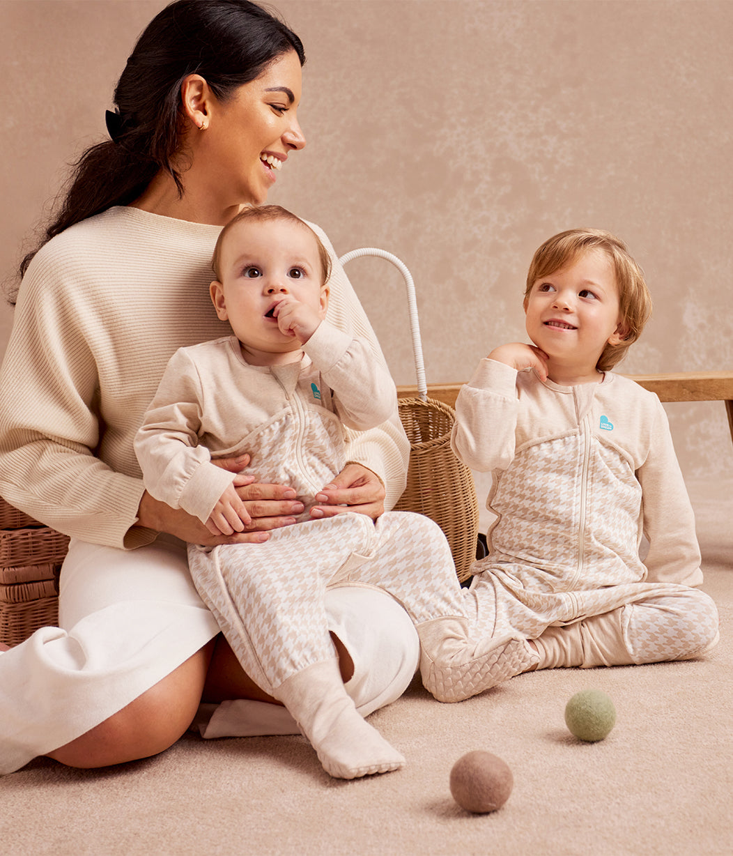 Sleep Suit Long Sleeve 1.0 TOG Cotton Tan Houndstooth