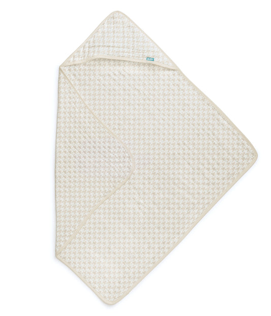 Hooded Towel Cotton Blend Tan Houndstooth