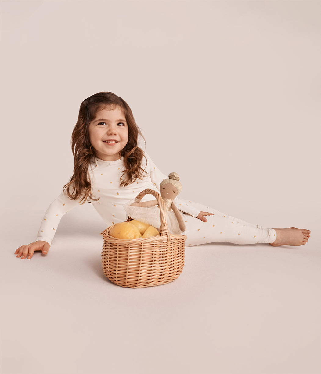 Kids Pajama Set Long Sleeve Snug Fit Viscose from Bamboo Cream Lemons