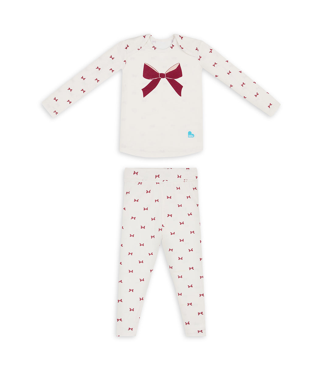 Kids Pajama Set Long Sleeve Snug Fit Viscose from Bamboo Cream Bows