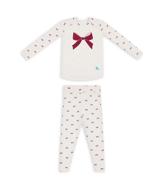 Kids Pajama Set Long Sleeve Snug Fit Viscose from Bamboo Cream Bows