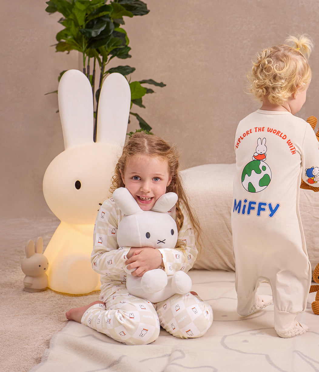 Kids Pajama Set Long Sleeve Snug Fit Viscose from Bamboo Birch Miffy Checker