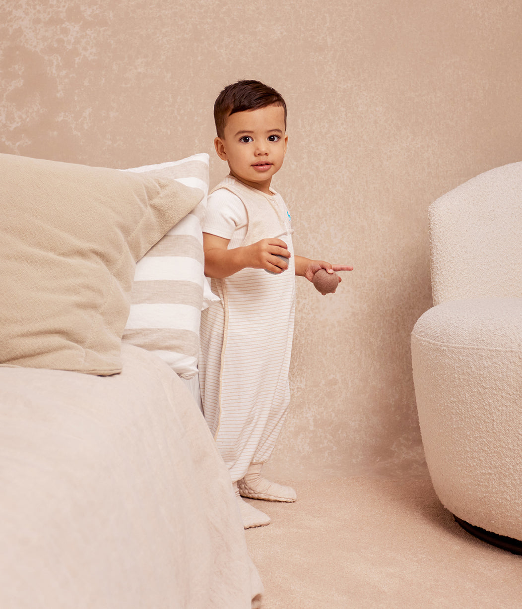 Sleep Suit Sleeveless 0.2 TOG Cotton Tan Breton Stripe