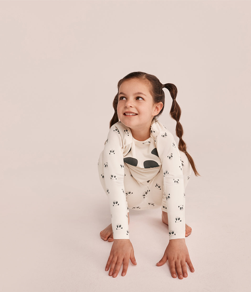 Kids Pajama Set Long Sleeve Snug Fit Viscose from Bamboo Cream Sleepy Pandas
