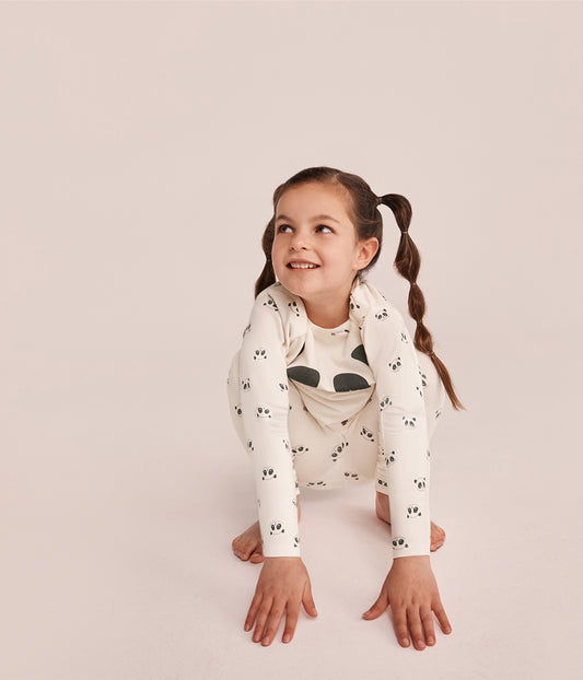 Kids Pajama Set Long Sleeve Snug Fit Viscose from Bamboo Cream Sleepy Pandas