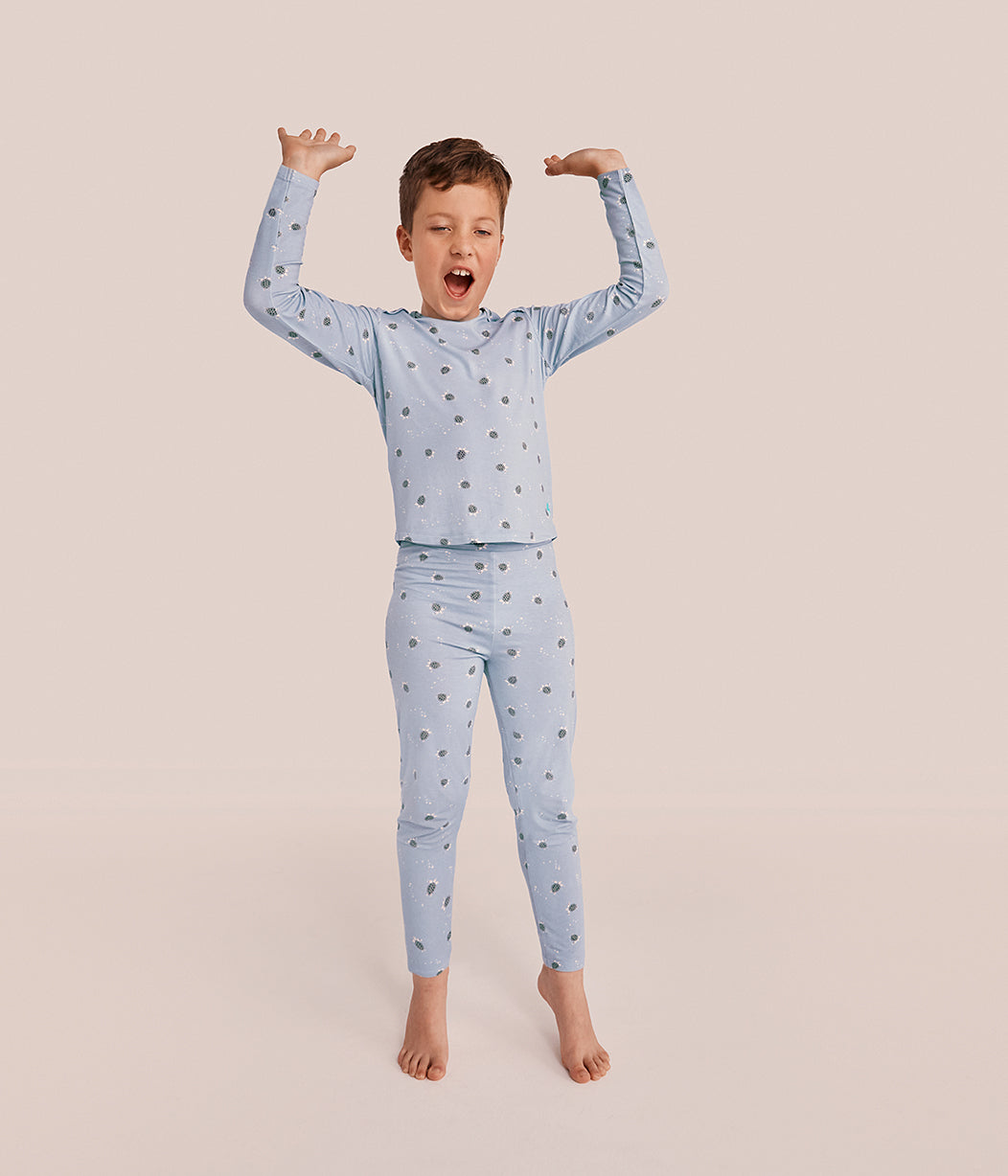 Kids Pajama Set Long Sleeve Snug Fit Viscose from Bamboo Mist Blue Turtally