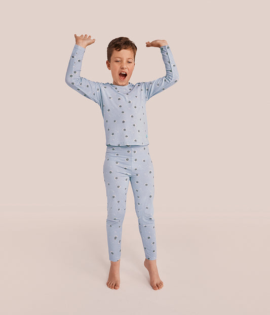 Kids Pajama Set Long Sleeve Snug Fit Viscose from Bamboo Mist Blue Turtally