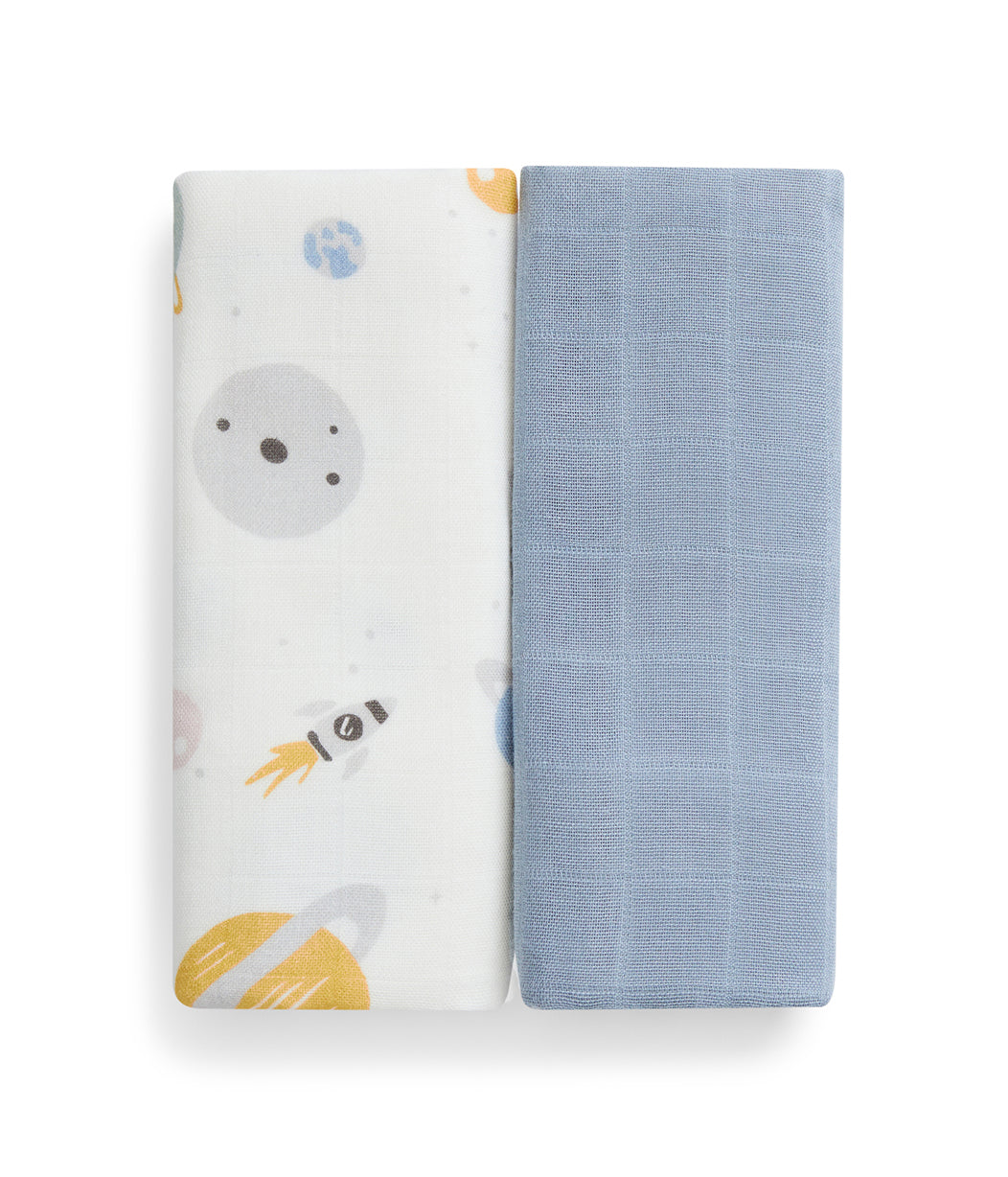 Burp Cloth 2 Pack Cotton Mist Blue Rocket