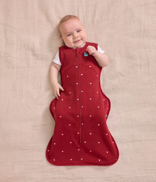 Swaddle Up™ 2-in-1 Transition Bag 1.5 TOG Cotton Fleece Maroon Hearts Embroidery