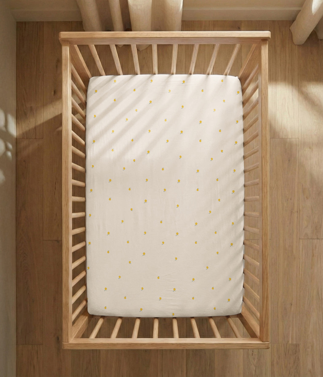 HushDry™ 2-in-1 Waterproof Fitted Crib Sheet Viscose from Bamboo Cream Lemons