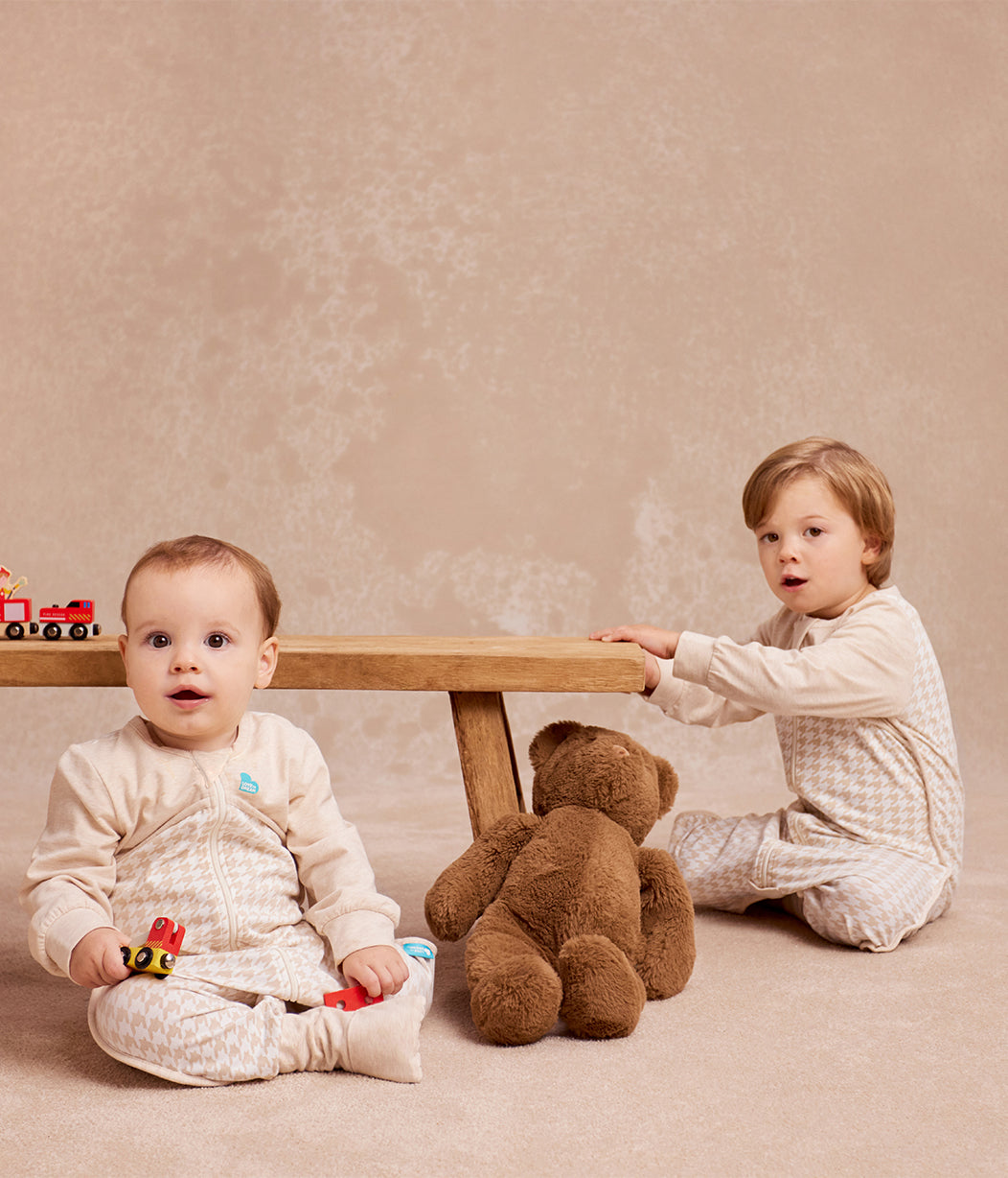 Sleep Suit Long Sleeve 1.0 TOG Cotton Tan Houndstooth