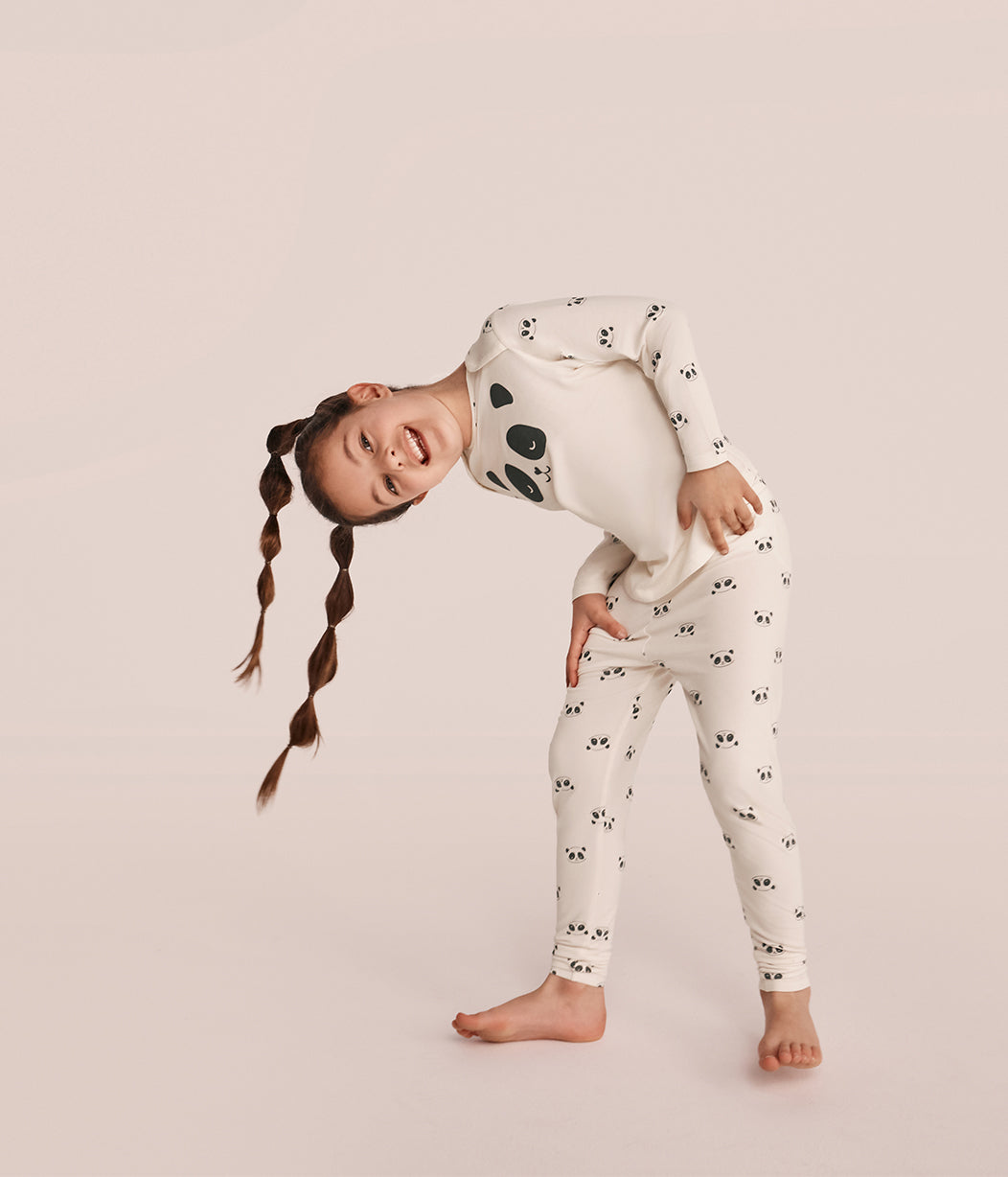 Kids Pajama Set Long Sleeve Snug Fit Viscose from Bamboo Cream Sleepy Pandas